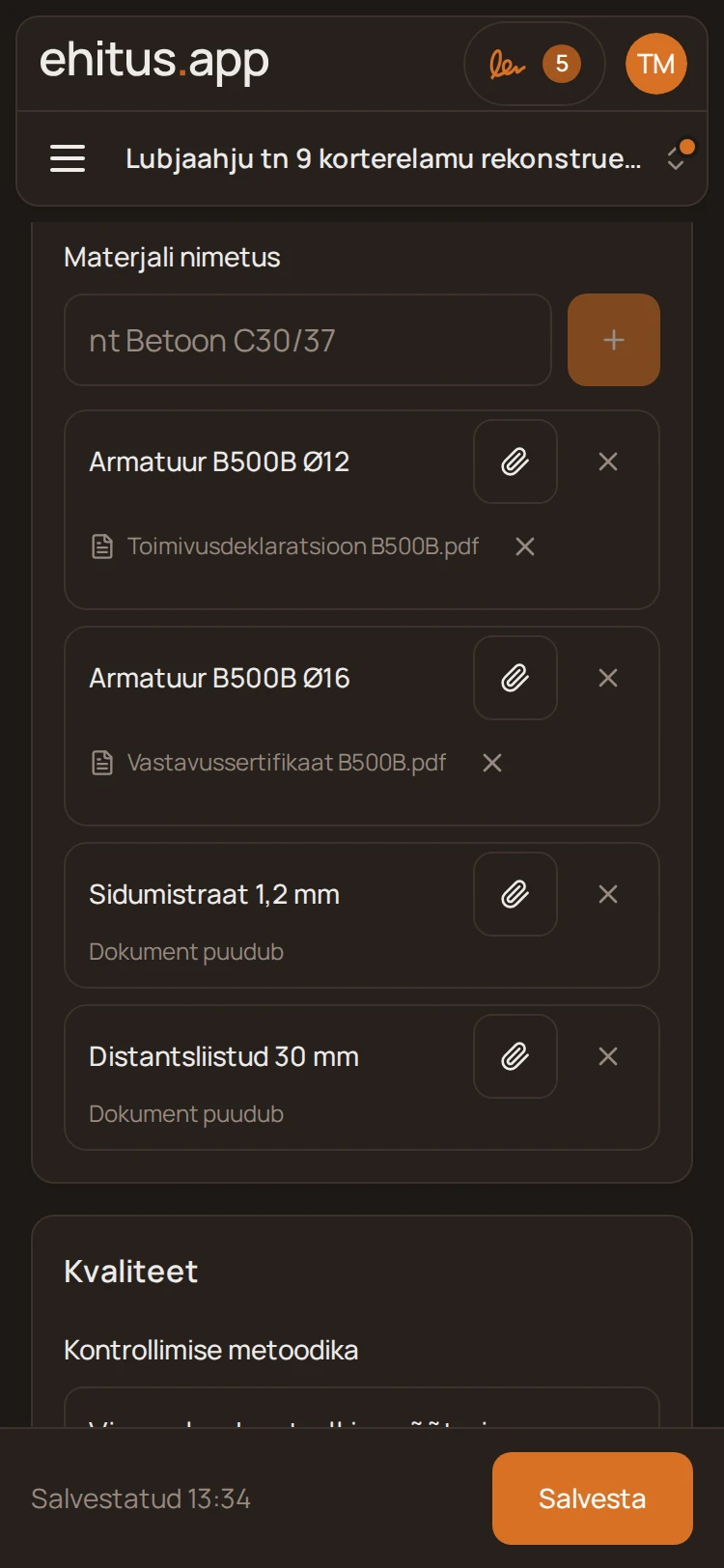 Ekraanipilt: Kaetud tööde akti koostamine