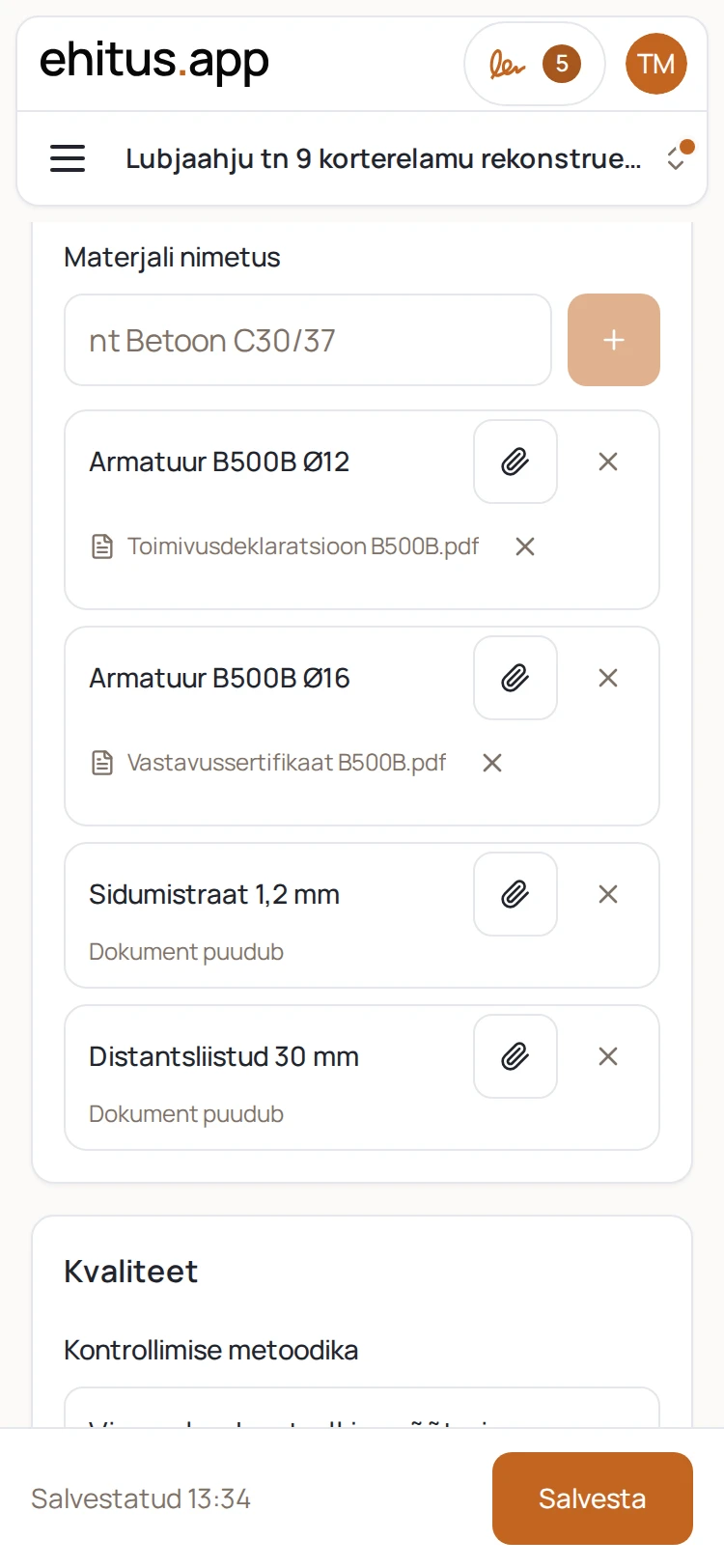Ekraanipilt: Kaetud tööde akti koostamine