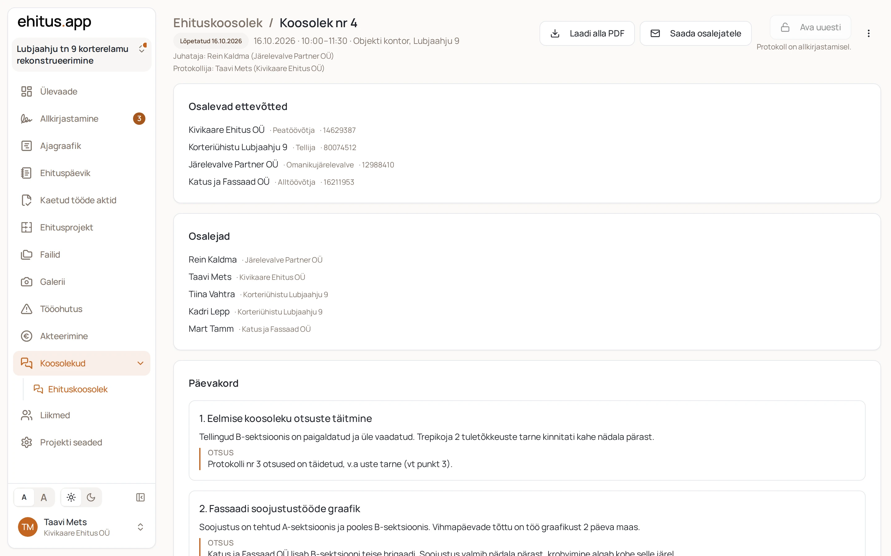 Koosoleku protokoll: punktid, ülesanded ja vastutajad
