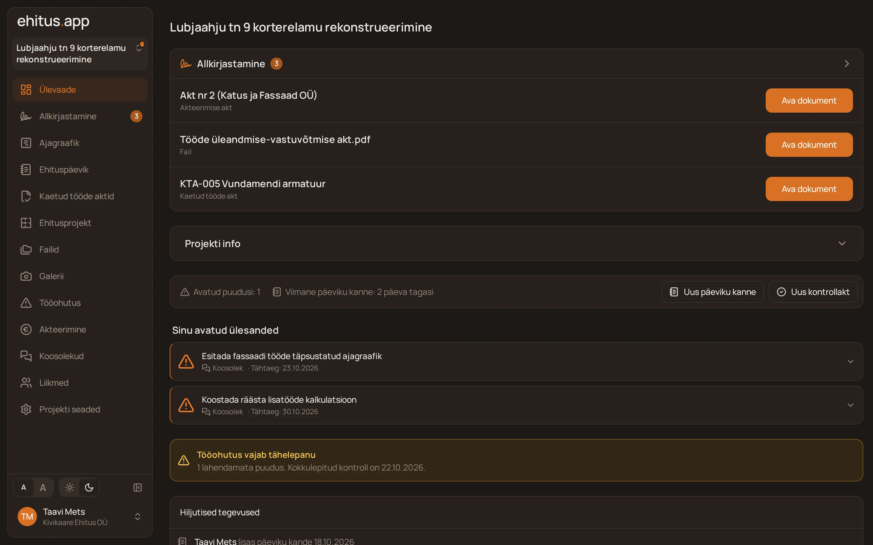 Ekraanipilt: Esimese projekti loomine