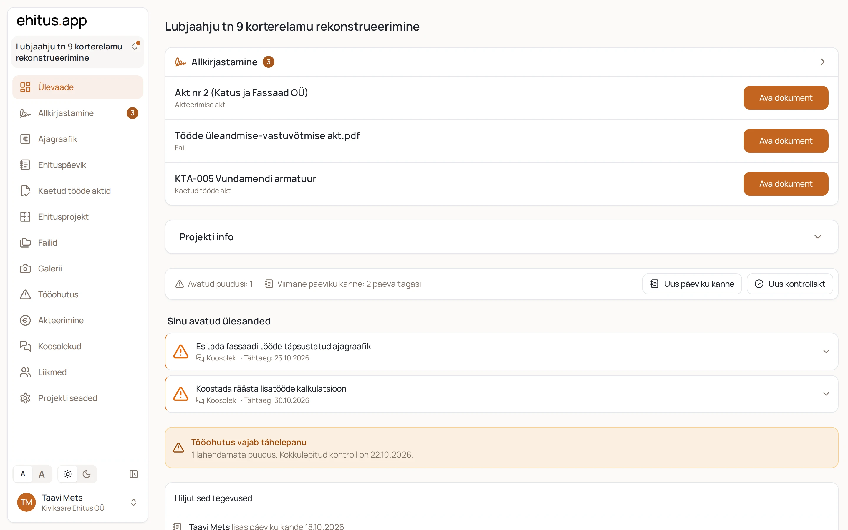 Ekraanipilt: Esimese projekti loomine