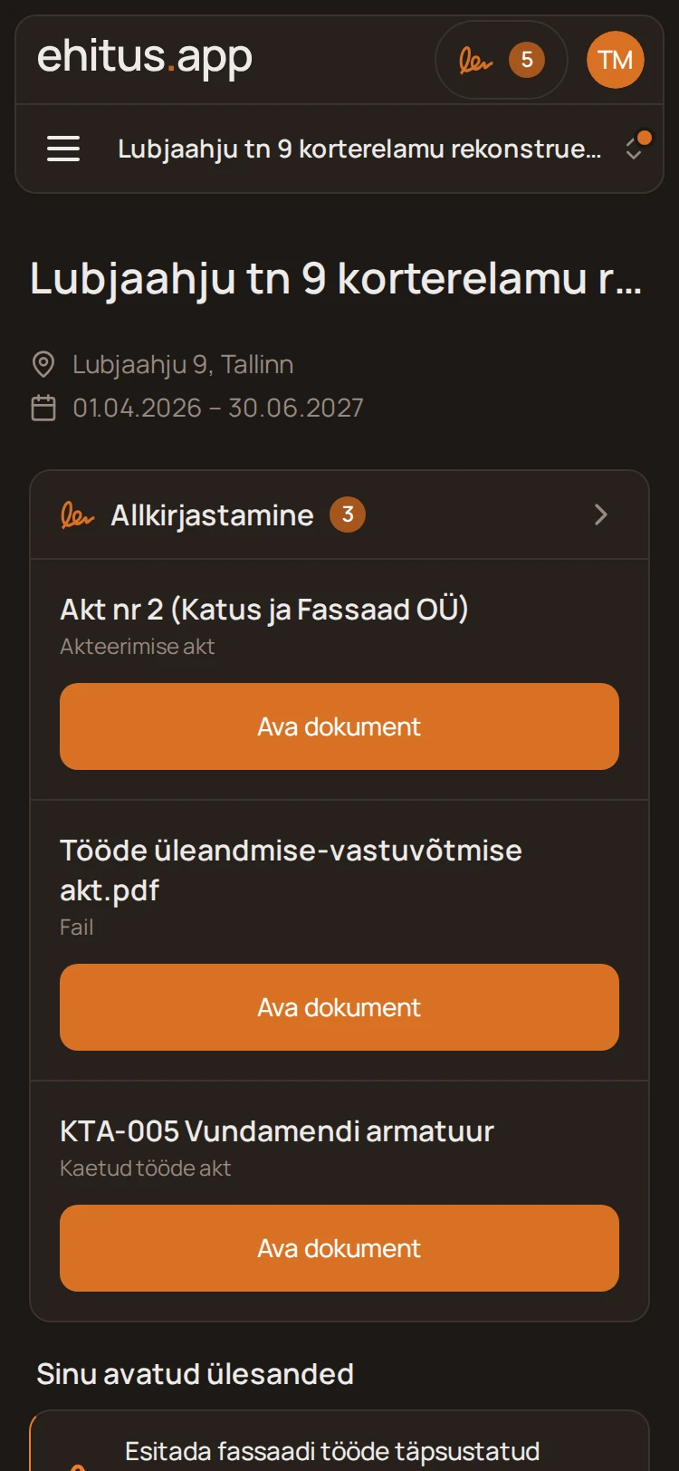 Ekraanipilt: Esimese projekti loomine