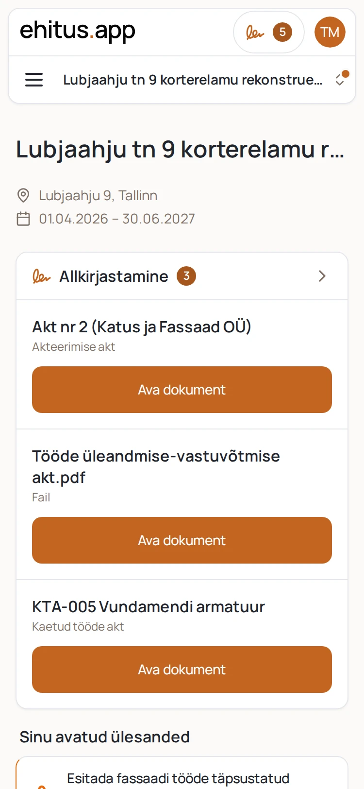 Ekraanipilt: Esimese projekti loomine