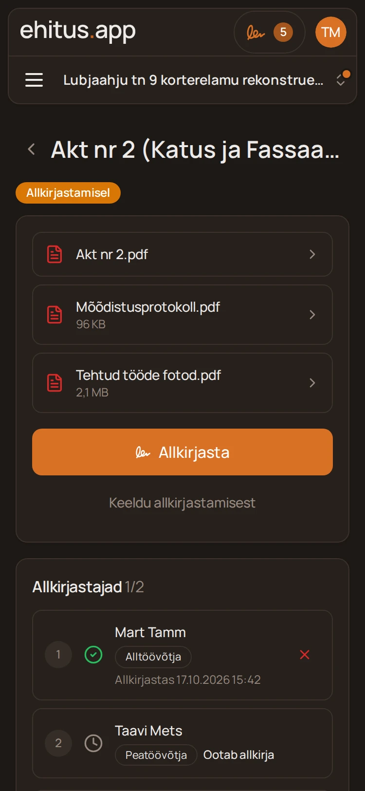 Allkirjastatud dokument telefonis