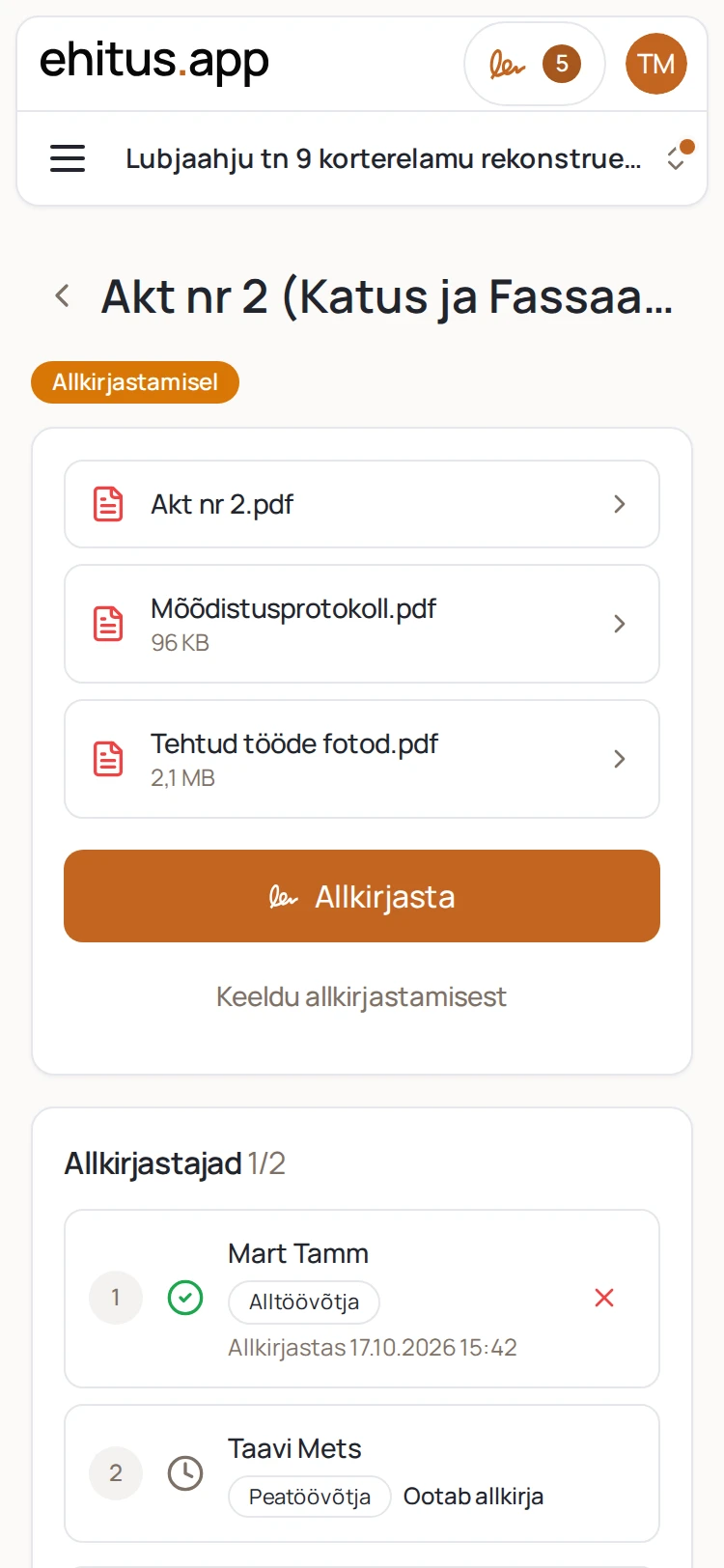 Allkirjastatud dokument telefonis